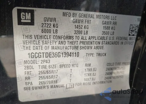 2016 Chevrolet Colorado Z71 from USA, damaged, VIN 1GCGTDE36G1394110